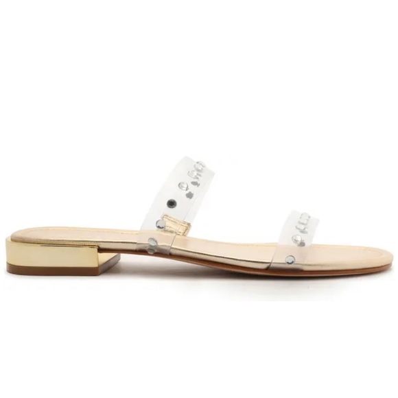 SCHUTZ āARIELLEā GOLD & CLEAR SLIDE SANDALSš - Picture 4 of 9